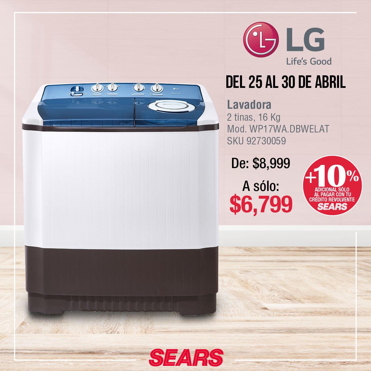 Sears México on Twitter: una lavadora a un súper precio? ¡Esta promoción te encantará! #SearsMeEntiende Vigencia del 25 al 30 de abril de 2019. *Consulta bases en tienda. /