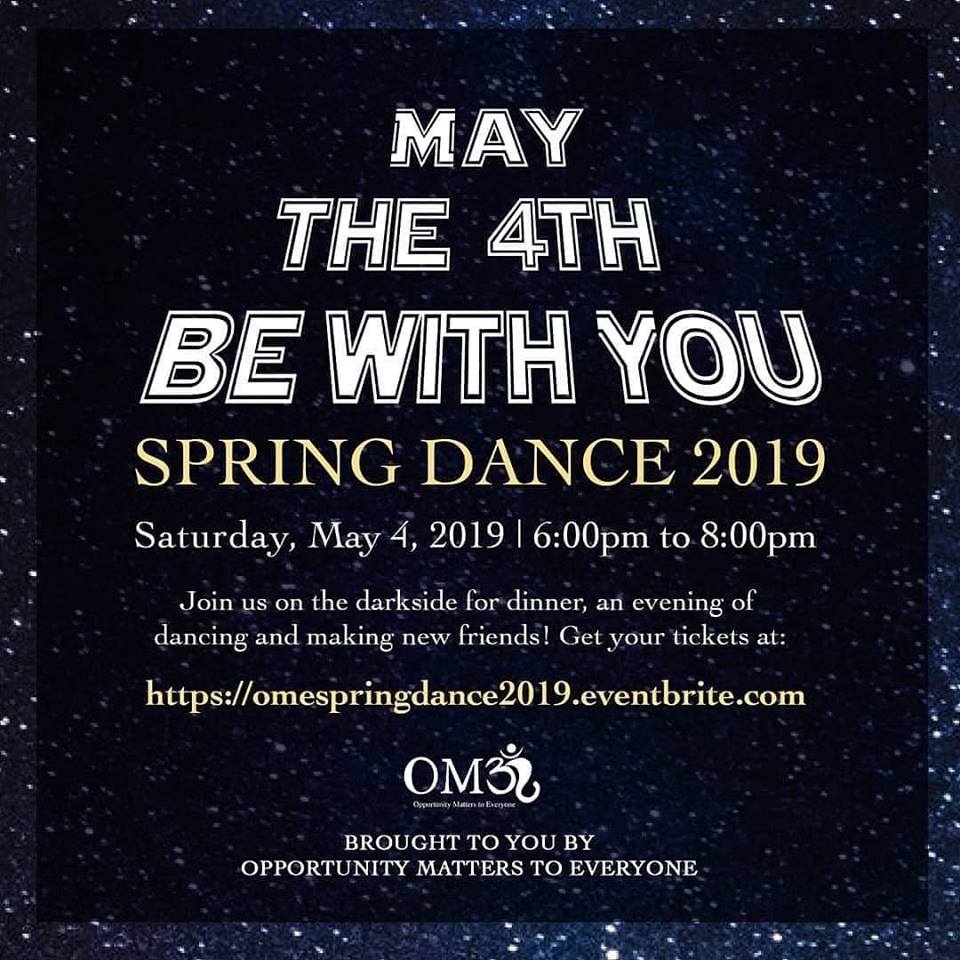 Cs4Hope's tweet image. Hey friends and families! Our friends at Opportunity Matters to Everyone are hosting their May the 4th Be With You Spring Dance next Saturday! This event is for teens and young adults! Don't miss out on this super cool event! RSVP today! Link in photo! #starwarsprom #specialneeds