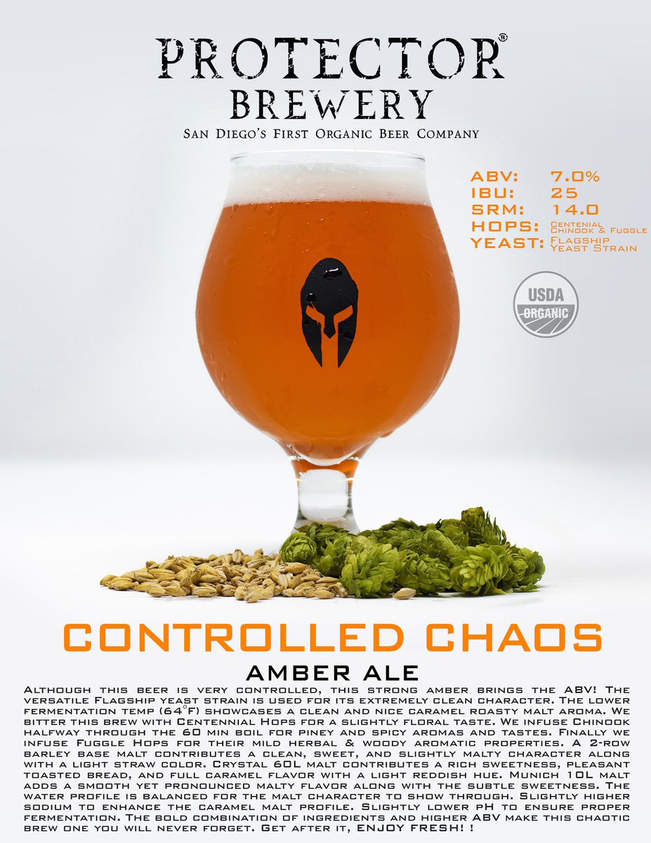 CONTROLLED CHAOS ⁣⁣⁣
⁣⁣⁣Strong #AmberAle⁣⁣⁣
ABV: 7%⁣⁣⁣
IBU: 25 ⁣⁣⁣
HOPS: Centennial, Chinook, &amp; Fuggle⁣⁣⁣
⁣⁣⁣
Although this beer is very controlled, this strong amber ale brings the ABV! We bitter this brew with Centennial Hops for a slightly floral aroma!