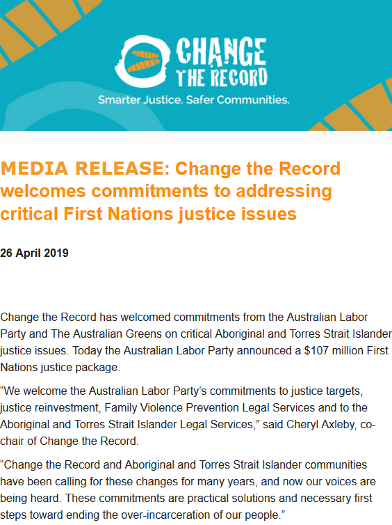 #ChangeTheRecord Welcomes #LaborAndGreens Commitments to addressing critical #FirstNationsJustice issues
#WGARcompilation of 27Apr19 ft #CtR #NATSILS #LawCouncil #PatDodson #SenatorSiewert re #AboriginalJustice #AboriginalImprisonment #JusticeReinvestment: groups.google.com/forum/#!topic/…