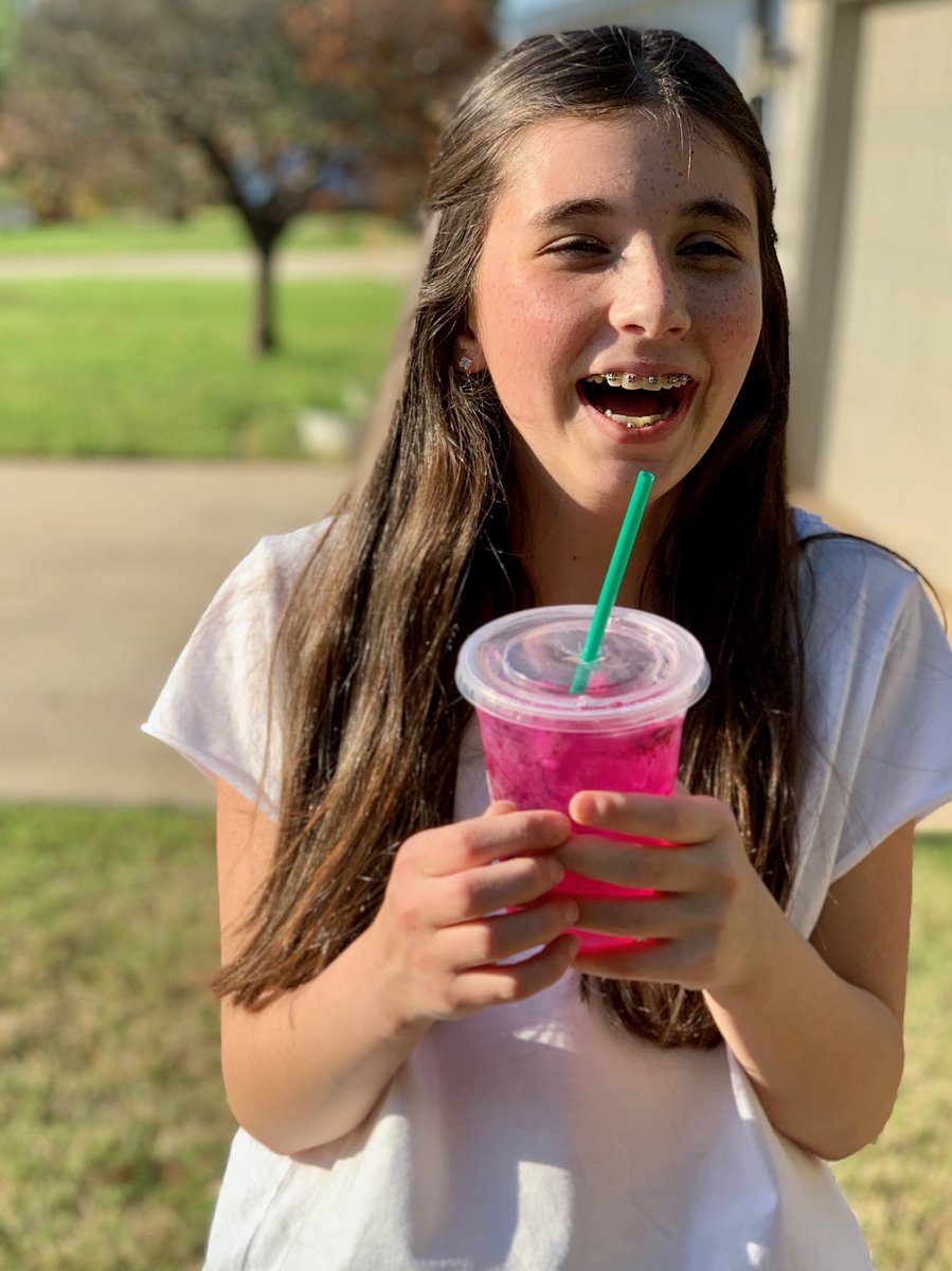 Want to know how to get your pre-teen to smile? Surprise her with a Mango Dragonfruit Refresher from ⁦@Starbucks⁩ . Wonder if it will always be this easy... #parentingprobs #parentingsolutions