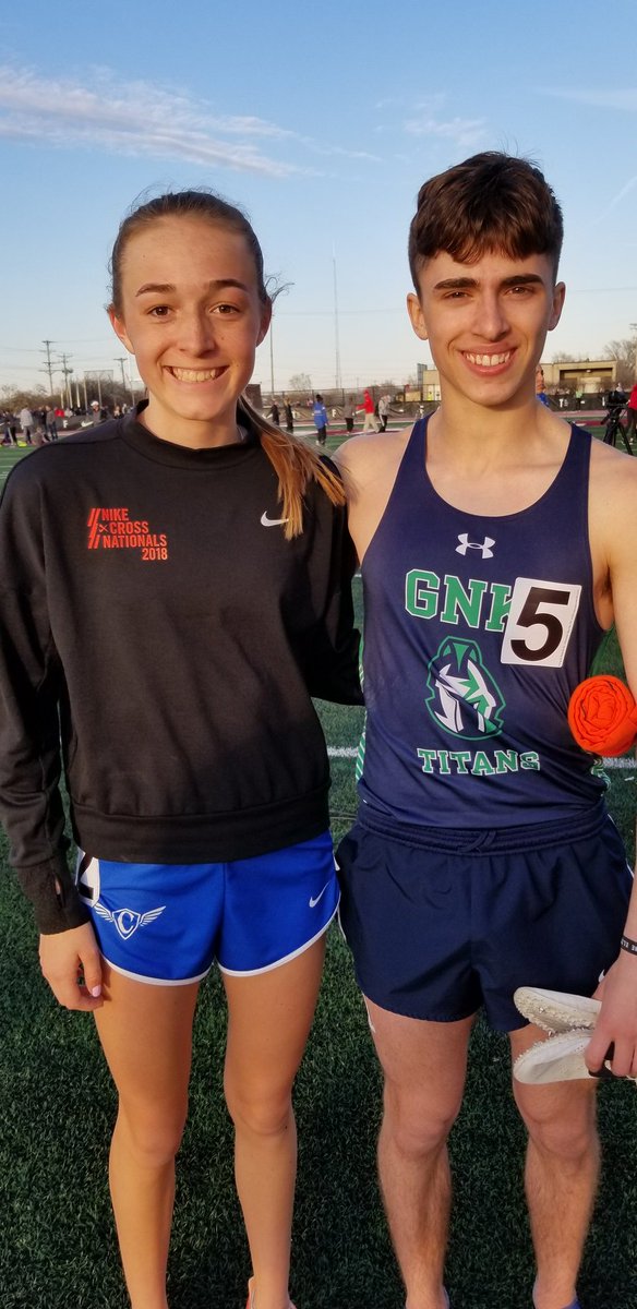 1600 girls champion Lauren Ping (Cotter)  upon seeing 1600 boys champ Geno Uhrbom (Greenway/Nashwauk-Keewatin) on the infield at Hamline Elite Meet: "Oh my gosh, two people from small schools won!"