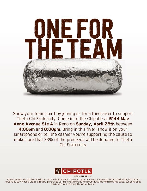 On April 28th we will be having a fundraiser at Chipotle located at 5144 Mae Anne Avenue from 4:00-8:00 P.M! 🌯 🌮 #thetachifundraiser