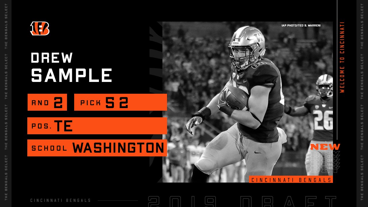 Round 2 - Pick 20: Drew Sample, TE, Washington (Cincinnati Bengals) : r/nfl