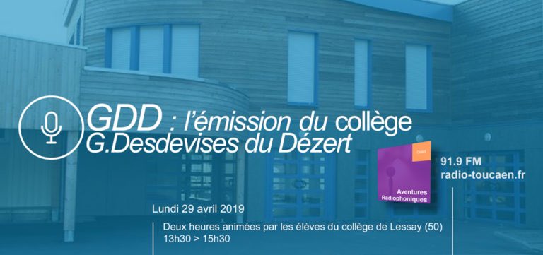 cdidesdevises's tweet photo. https://t.co/CG8s43eUOe Dans le cadre des Aventures radiophoniques de Radio TOU'CAEN métropole Normandie, le collège Georges Desdevises du Dézert à Lessay (50) et l'association Zones d'Ondes vous proposent l'émission inédite :GDD !Lundi 29 avril 2019, à partir de 13h30 https://t.co/Bf5ctGVaTw