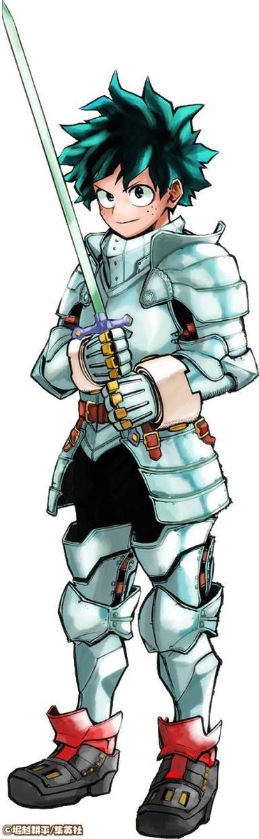 aitaikimochi's tweet photo. Deku as a knight from the latest WSJ drawing looks so legit. Reminds me of Iida’s fantasy AU drawing as well! https://t.co/3XDxyBjgGr