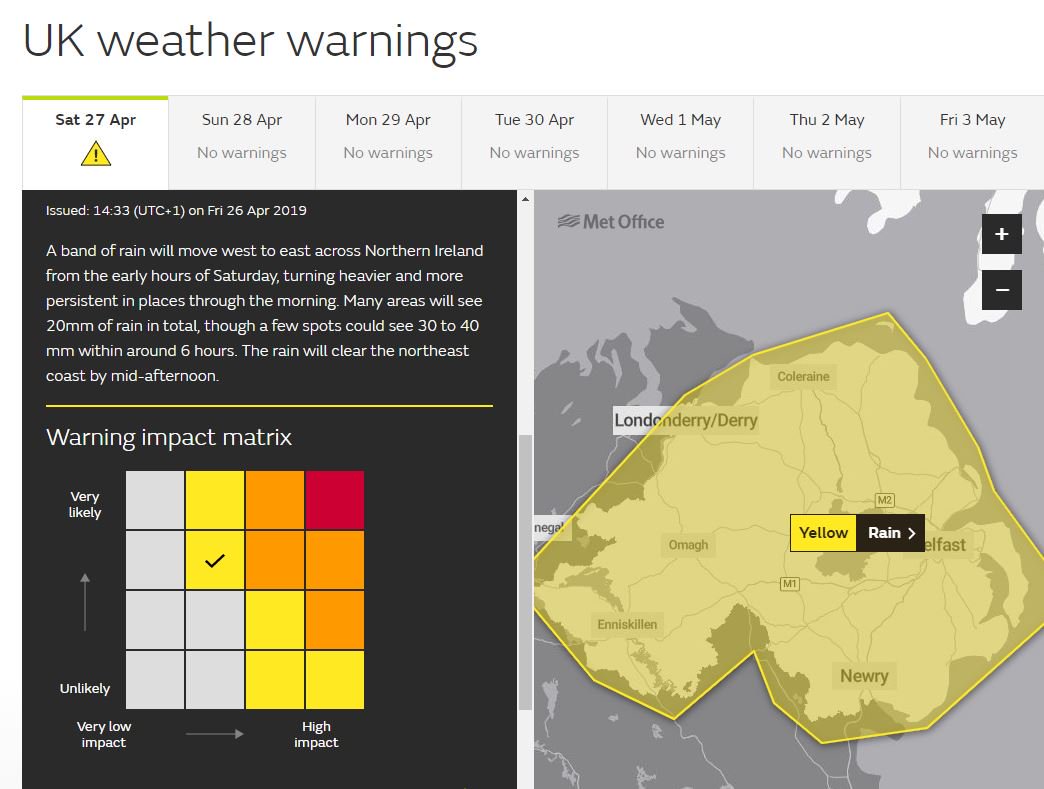 BBC NI Weather on Twitter "Met Office rain warning in place until mid