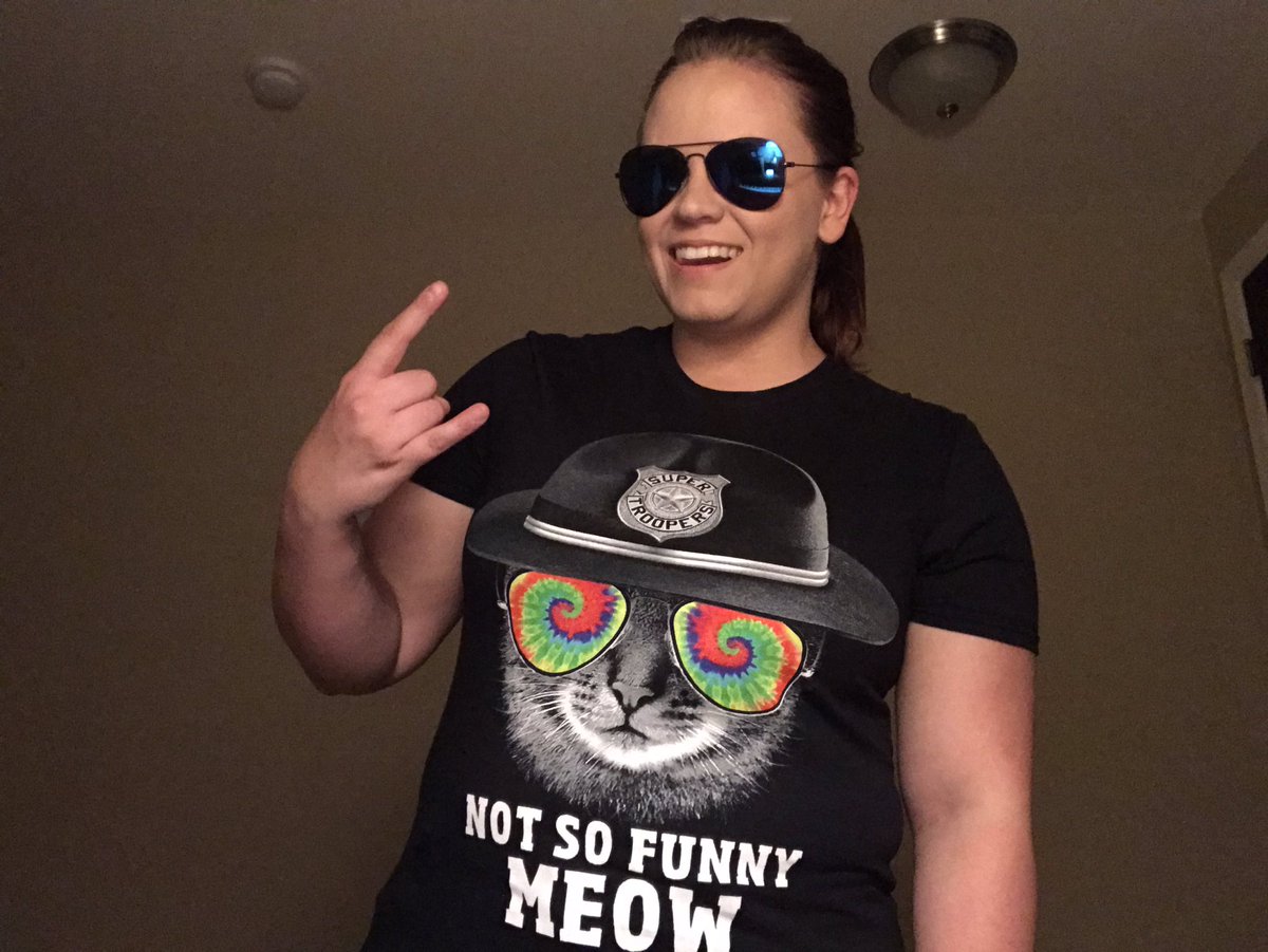 thatsjenawith1n's tweet photo. @SteveLemme @HeffernanRules @SuperTroopers what do you think of my new shirt? Stoked that it came in the mail today 🤘🏻😼 #Meow #DoYouSeeMeEatingMice #NimblyBimbly #SuperTroopers #Unit91 #Radio #DontCallMeRadio https://t.co/Cp8igfq2hm