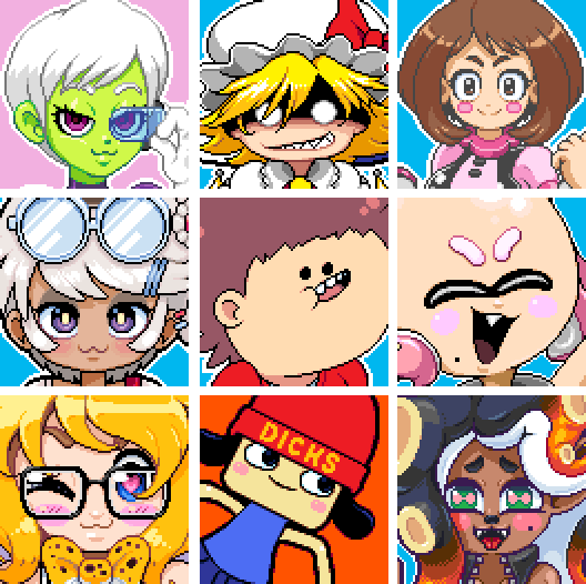 #FaceYourArt! Couldn't decide on a resolution, so I picked 9 from each of my standard sizes! #pixelart #morelikepixelfart