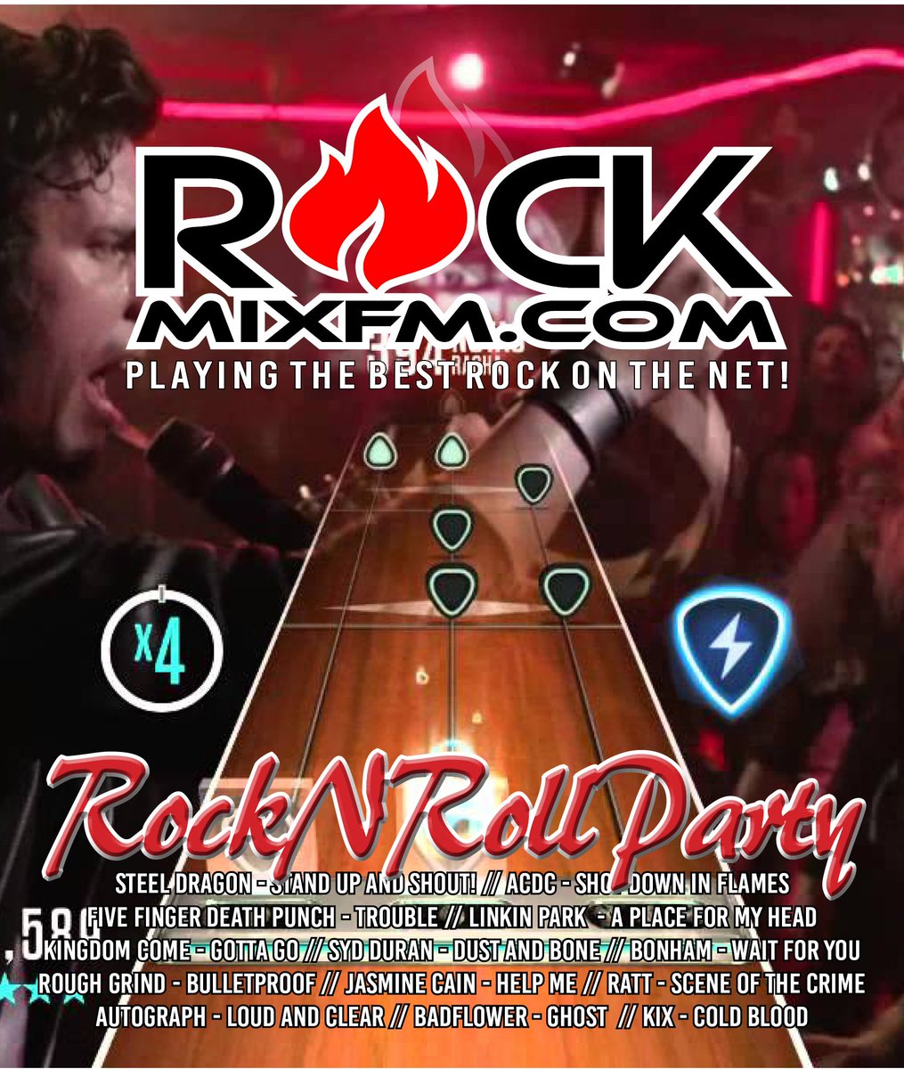 RockMIXFM's tweet photo. #RockNRollParty: https://t.co/2kFdsGwRRu | #SteelDragon | #ACDC | #FiveFingerDeathPunch | #LinkinPark | #SydDuran | #Bonham | #RoughGrind | #JasmineCain | #Ratt | #Autograph | #Badflower | #Kix https://t.co/2eEE12lxkq