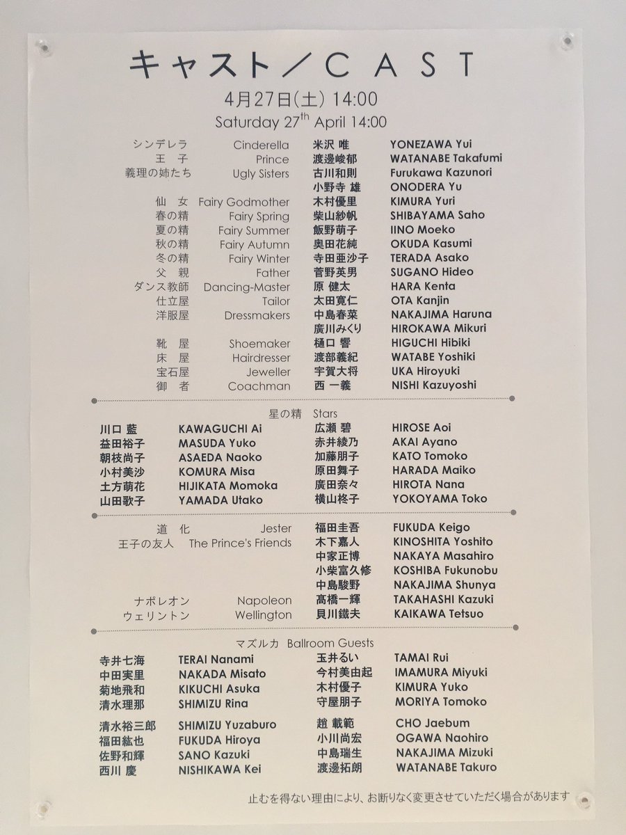 新国立劇場バレエ団 シンデレラ 19 キャスト表 National Ballet Of Japan Cinderella Cast List Togetter