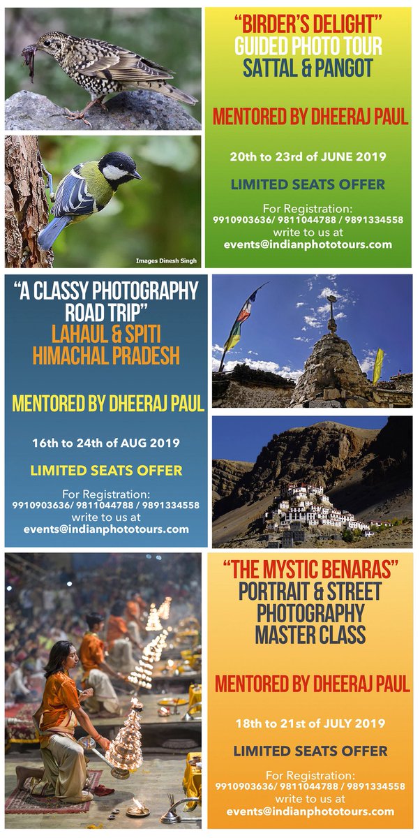 IndianPhotoTour's tweet photo. @photography Phenomenal Guided Photography Learning programs for this Summer.Write to us events@indianphototours.com#indianphototours#photography #birding #varanasi #streetphotography #portraits #spiti #lahaul #pangot #SonyAlpha #sonyind #landscape #roadtrip #indianphototours https://t.co/g35kQNUPUx