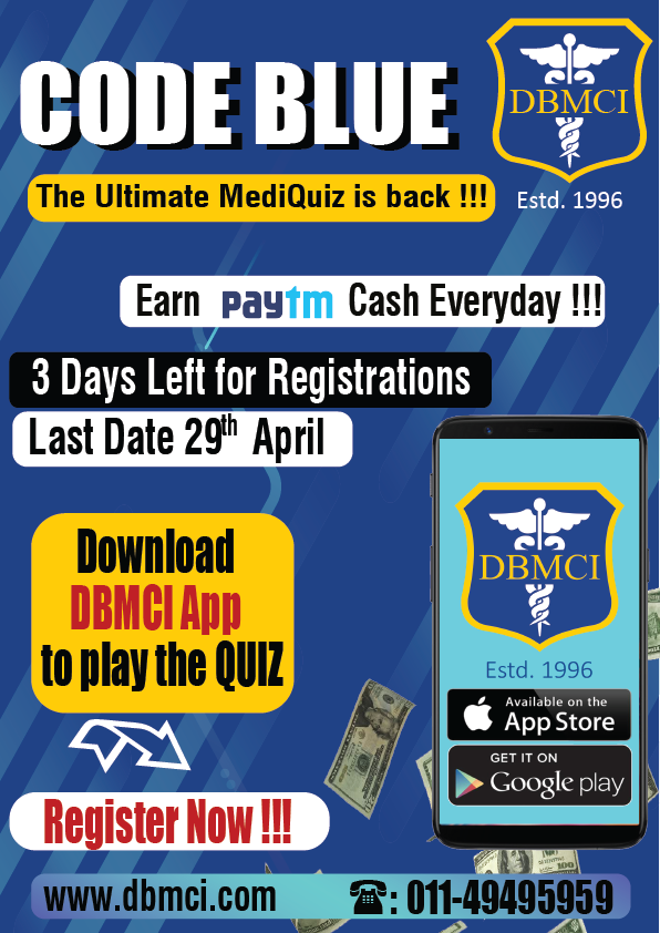 contactdrbhatia's tweet photo. #CodeBlue
ONLY 3 DAYS LEFT
Register now https://t.co/JTa9u20jwJ to win Paytm cash. Go Digital!
First-round starting from 1st May. PLAY AND EARN!
Registrations open now
#DBMCI #BestPGMedicalCoaching #NEETPG #AIIMS #PGI #JIPMER #CodeBlue #PGPrep #MBBS https://t.co/GrTAKF3jcq