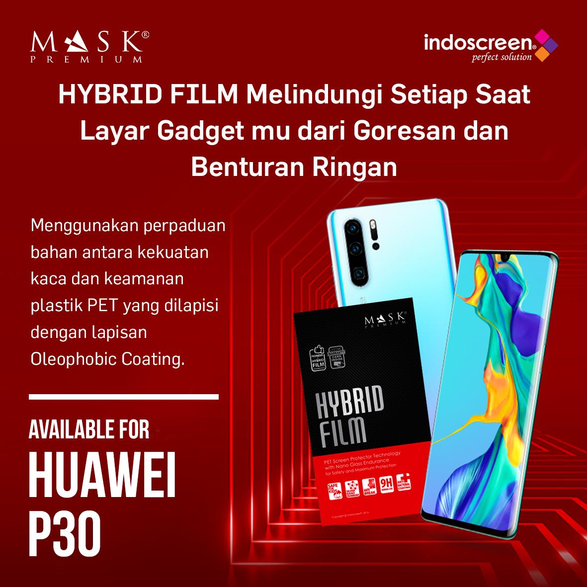 indoscreen's tweet image. Hybrid Film melindungi setiap saat layar Huawei P30 dr goresan &amp;amp; benturan yg tdk sengaja, karena berbahan perpaduan antara kekuatan kaca &amp;amp; keamanan plastik PET. Selain itu jg dilapisi dgn  Oleophobic Coating yg memudahkan dlm untuk menghapus bekas sidik jari yg menempel pd layar.