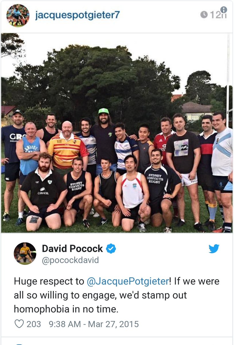 After the game, Potgieter was fined $20,000. He didn't appeal. In fact he apologised straight away and then volunteered to train with the Sydney Convicts, an all Gay Rugby Team.