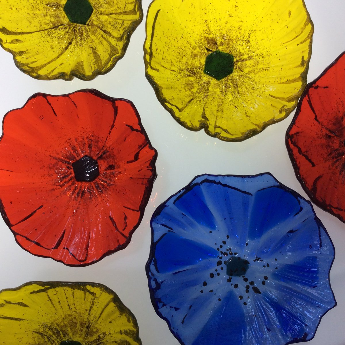 PhoenixScilly's tweet image. Oriel’s glass poppy dishes started in red, then came in blue and is now in yellow! Gorgeous! #glassart #islesofscilly #uk