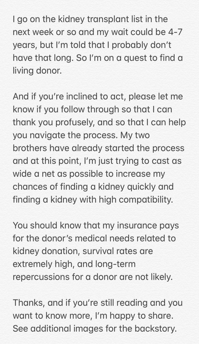 MSKaltenmark's tweet image. I need a kidney. Could be yours, someone you know, or even a complete stranger. 

I just need a kidney donation.  

So if you’re interested, visit iuhealth.org/transplant. 

From there, click the Living Kidney Donation button, scroll down, fill out the form, and include my name.