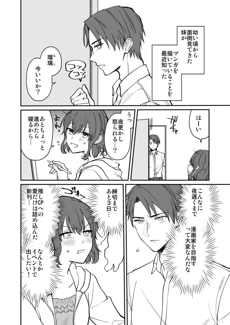 【創作漫画】妹の描くBLマンガを少女マンガと思い込んで、手助けしようとする兄の話① 