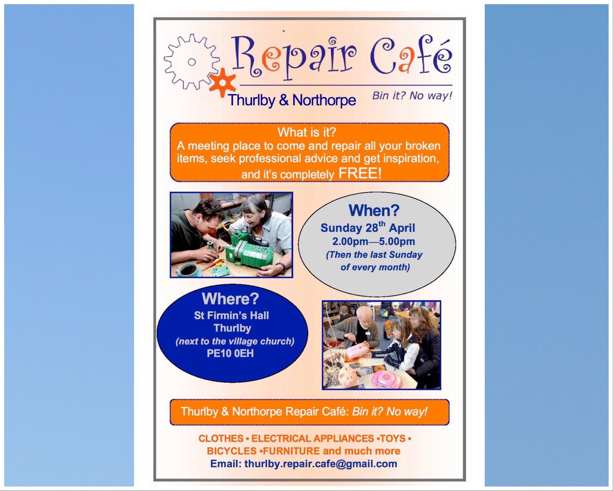 Thurlby Repair Cafe. Sunday 2-5pm at St Firmin’s church hall. FREE! #fixit #community #repairs #brilliant #communityspirit <a href="/rutland_radio/">Rutland Radio</a> <a href="/bournetownuk/">Bourne Town</a> <a href="/Mercury1712/">Stamford Mercury</a> @LincsFM