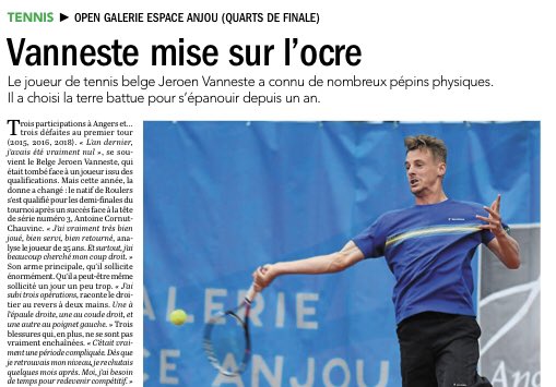 FlorentOvrd's tweet image. 🗞 Dans le @courrierouest du jour, je suis parti à la rencontre de @JeroenVanneste 🇧🇪, demi-finaliste du @FutureAngers. Un amoureux de la terre battue qui n’a pas été épargné par les blessures. Il évoque aussi la réforme de l’ITF et @stevedarcishark. 🎾