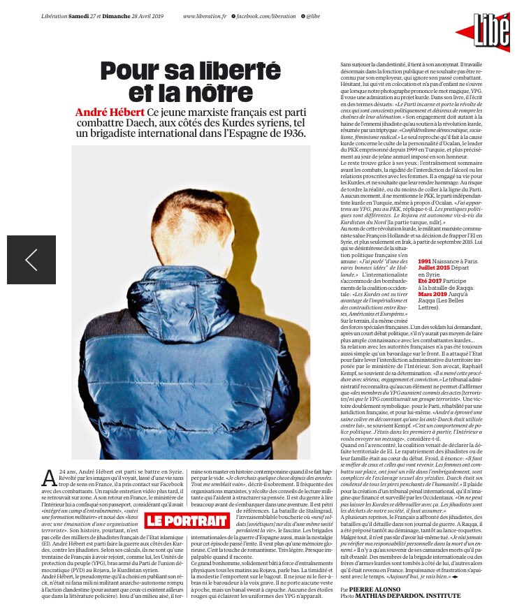 Pierre Alonso (@pierre_alonso) on Twitter photo Un bon soldat :
Dans <a href="/libe/">LibĂ©ration</a> ce week-end, portrait dâAndrĂ© HĂ©bert, un militant français qui a combattu lâEtat islamique en Syrie et soutenu la rĂ©volution kurde au Rojava.
liberation.fr/planete/2019/0âŠ
(Photo <a href="/mathiasdepardon/">mathias depardon</a>) Un bon soldat :
Dans <a href="/libe/">LibĂ©ration</a> ce week-end, portrait dâAndrĂ© HĂ©bert, un militant français qui a combattu lâEtat islamique en Syrie et soutenu la rĂ©volution kurde au Rojava.
liberation.fr/planete/2019/0âŠ
(Photo <a href="/mathiasdepardon/">mathias depardon</a>)