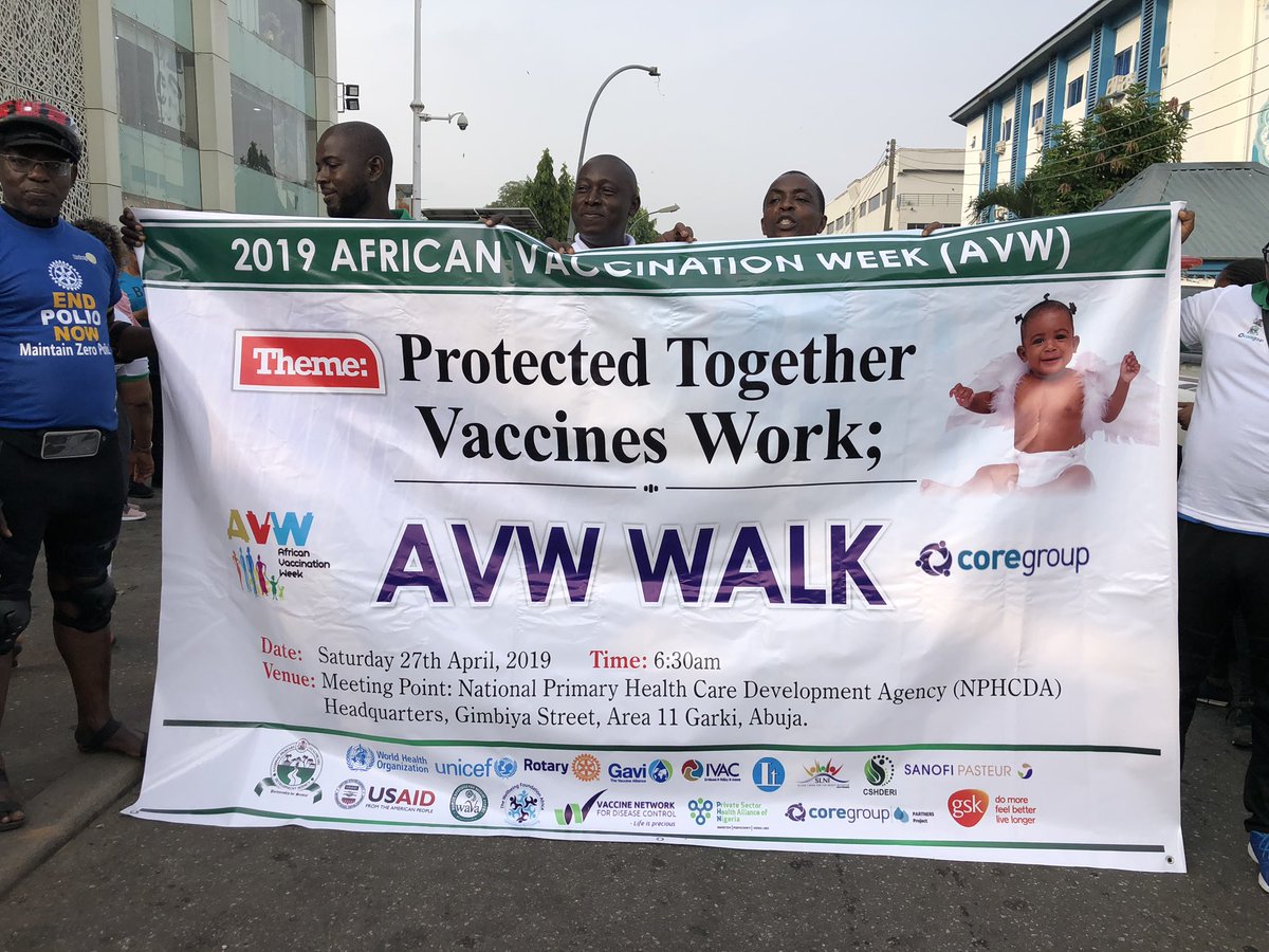 NphcdaNG's tweet photo. So much fun at the African Vaccination Week Walk. 

We are indeed protected together: vaccines work!

#SupportImmunization 
#AVWng
#AVW2019 https://t.co/rzSYiqbbxk