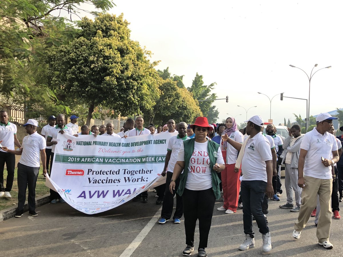 NphcdaNG's tweet photo. So much fun at the African Vaccination Week Walk. 

We are indeed protected together: vaccines work!

#SupportImmunization 
#AVWng
#AVW2019 https://t.co/rzSYiqbbxk