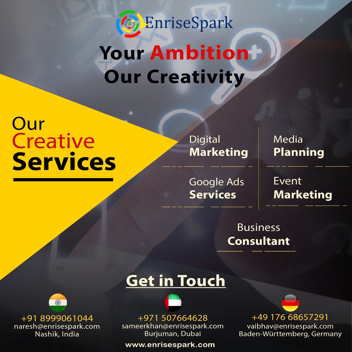enrisespark's tweet photo. Grow your business online with #enrisesparkfamily and get #result you never #expect Our Services #DigitalMarketing #MediaMartaketing #SearchMarketing #eventMarketing #branding #marketingstrategy #socialmediamarketing #logodesigner #graphics 
📲8999061044 https://t.co/Hm9ohZaB0f