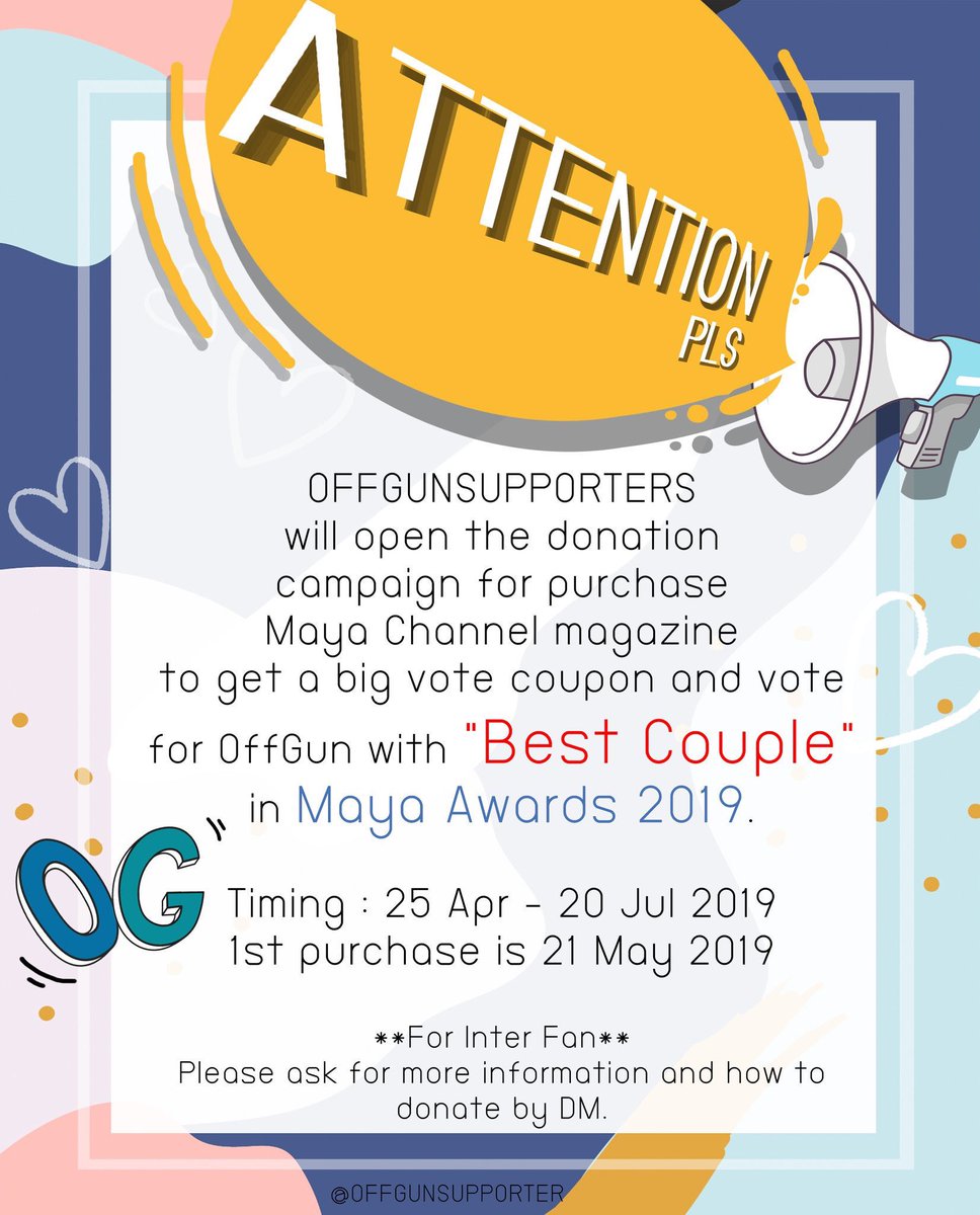 vvvvvikiwong's tweet image. 💋我们正为了即将到来的&amp;lt;MAYA Chanel Awards - 最佳情侣奖&amp;gt; 开放集资 👶🏻👨🏼‍🦳

💋集资期间为 4/25～7/21

于5/21日 我们将会用第一部分的集资进行购买杂志哦 ❤️

*所有募得的资金只用于支持OffGun ‼️

如有任何的疑问 可以前往 
👉🏻@OffGunSupporter 的推特上获取更多的信息哦 🙏🏻