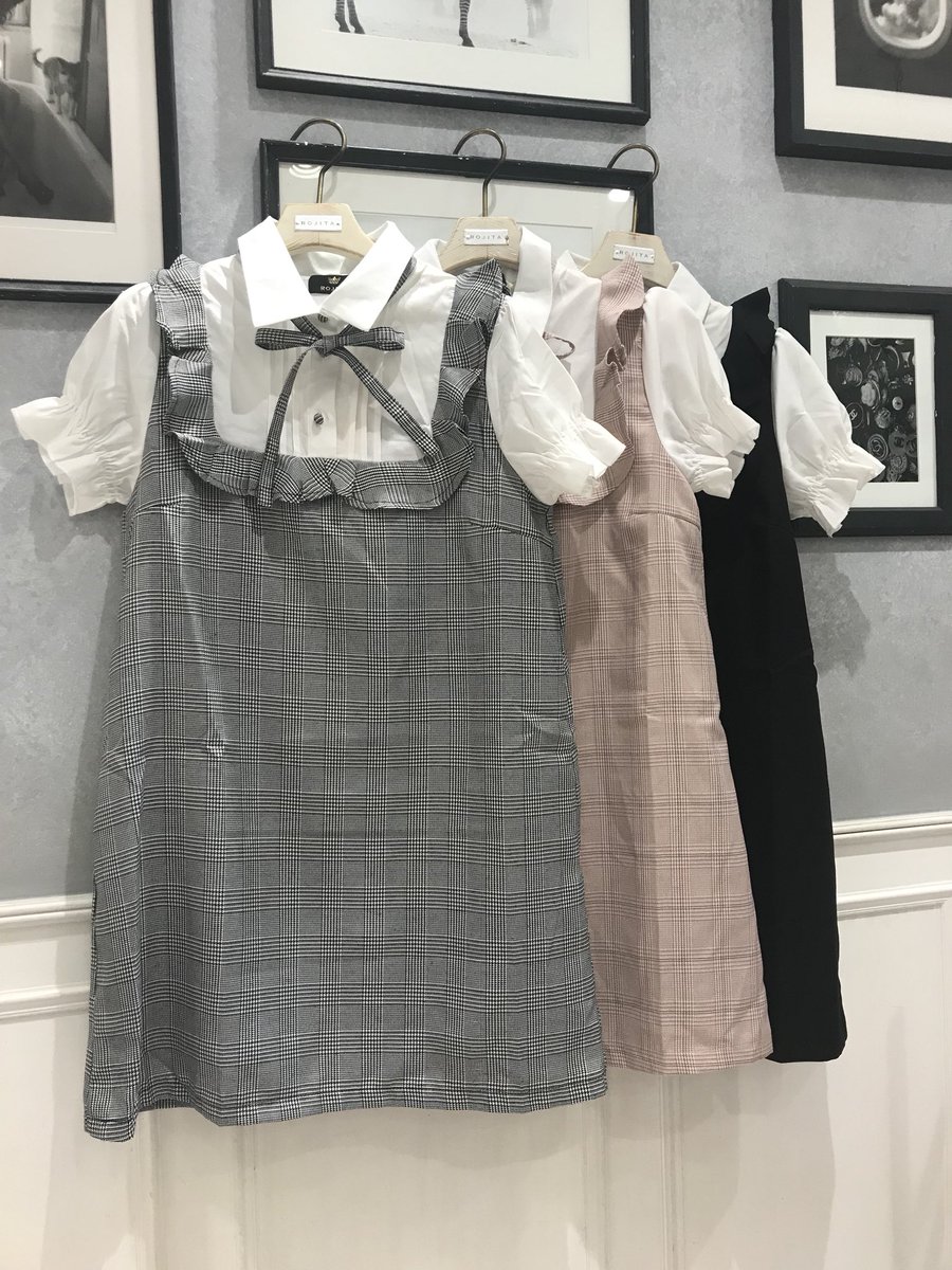 Rojita على تويتر New Arrival リボンチョーカー配色サックワンピース チェックブラック チェックピンク ブラック 7 900 Tax ラッフルとリボンチョーカーが可愛らしく さらっと1枚でレイヤード風に着ていただけるワンピースです Rojita ロジータ 新作