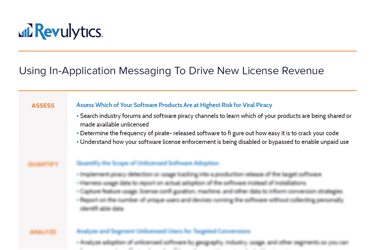 Revulytics's tweet photo. Automate in-app messaging to convert unlicensed users into paying customers 💸💸💸 #product #bestpractice #automate #cx #piracy #compliance #license #copyright #softwareusers #revenue https://t.co/QTUMKHeRXA https://t.co/oo1S4TiA9D