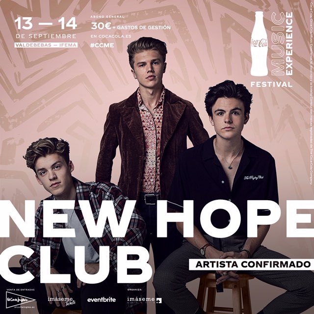 NewHopeClub's tweet photo. Can’t wait for this show in Madrid, going to be great being back in Spain. See you soon ❤️ @cocacola_es @TonyAguilarOfi https://t.co/ERp2exImC3