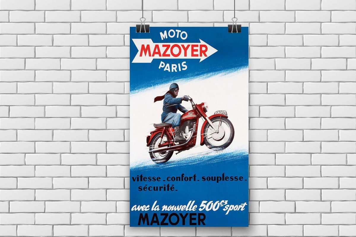 RelicsRetro's tweet photo. Motor Mazoyer, Paris 1950s. Motorcycle art; the vintage Mazoyer Motorcycle. 
It looks superb on the wall. An historical poster showcasing a classic advertising campaign. 
#france #mazoyer #motorcycle  #paris 
https://t.co/1Lk3VeWdnk
https://t.co/7ilKNjTOuA https://t.co/yVeKn1Tg68