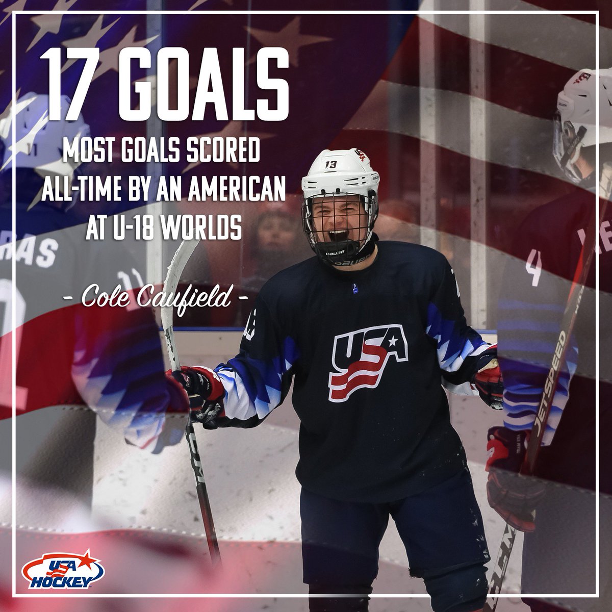 #TeamUSA goal! 🚨

<a href="/colecaufield/">Cole Caufield</a> does what he does best and ties the game just 12 seconds into the third period.

With the goal, Caufield now holds the U.S. record for all-time goals scored at the #U18Worlds! 🇺🇸