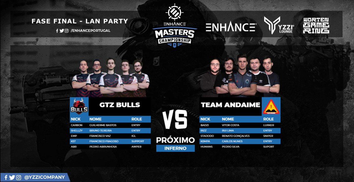 PortugalEnhance's tweet photo. O próximo jogo irá opor os @GTZBulls e os #TeamAndaime, nesta que será a segunda jornada para ambas as equipas!

Podem acompanhar tanto na stream, como ao vivo na @YZZICOMPANY Lounge!
📺 https://t.co/SmiXJZmPdQ

#EnhanceMastersChampionship #EMC https://t.co/CCiuJHW04X