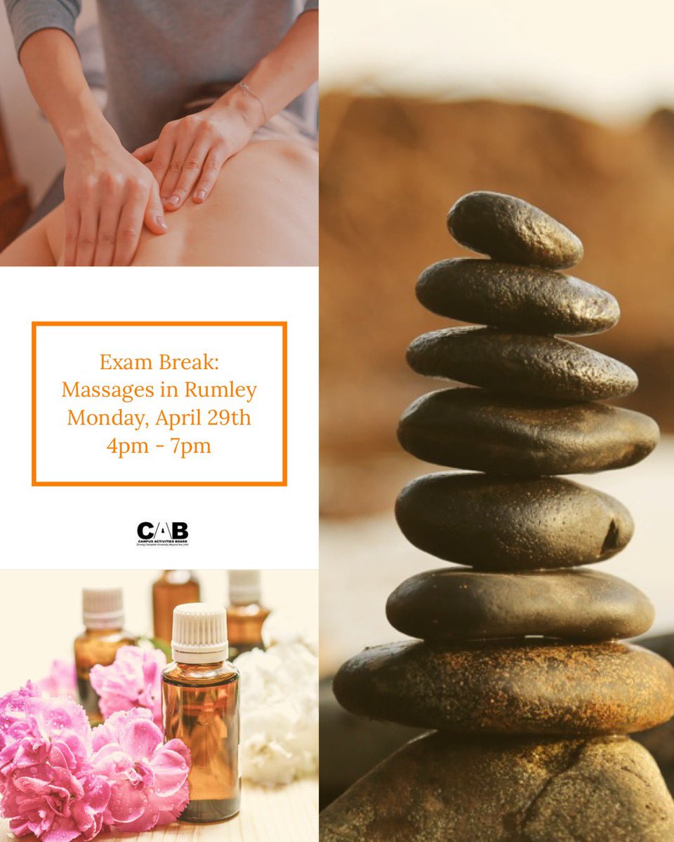 CUCAB's tweet photo. Come out to Rumley on Monday from 4pm-7pm and take an Exam Break with us! Stuff-a-Plush while you wait for a massage! We’ll C-U there! https://t.co/28l6HcTs9a