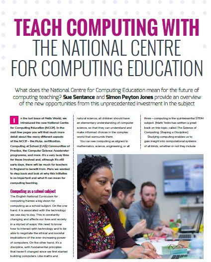 WeAreComputing's tweet image. Have you seen Issue 8 of @HelloWorld_Edu? It features an article written by @suesentance and our Chair Simon Peyton Jones, all about our role in the future of computing teaching bit.ly/2vnV5iG