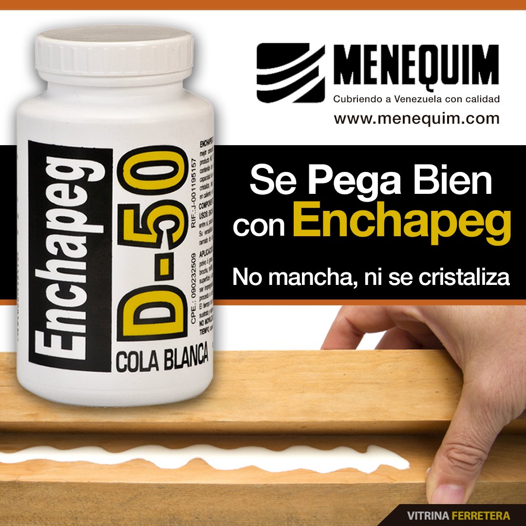 #Enchapeg D50 de #Menequim es una #colablanca con una excelente capacidad de extendimiento, no mancha ni se cristaliza ¡Te la recomendamos!

#VitrinaFerretera #pegamento #madera #manualidades #revistavitrinaferretera #venezuela #ferreterias