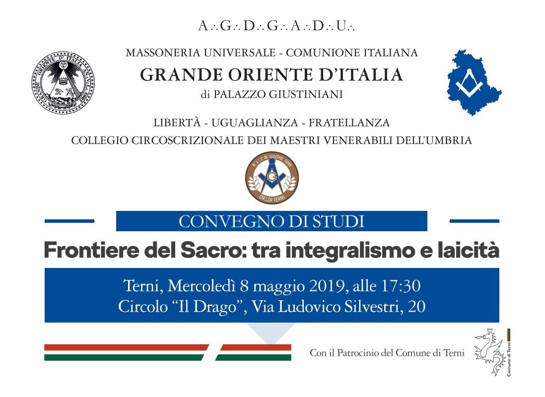 GrandeOrienteit's tweet photo. A #Terni l’8 maggio, il convegno pubblico organizzato dalla Loggia J.W. Goethe e patrocinato dal Comune: "Frontiere del sacro, tra integralismo e laicità".
Relazioni, dibattito e intervento finale del Gran Maestro Stefano Bisi.
#Massoneria #Cultura #Umbria
https://t.co/qoiitFvw3d https://t.co/UlbADCeo0l