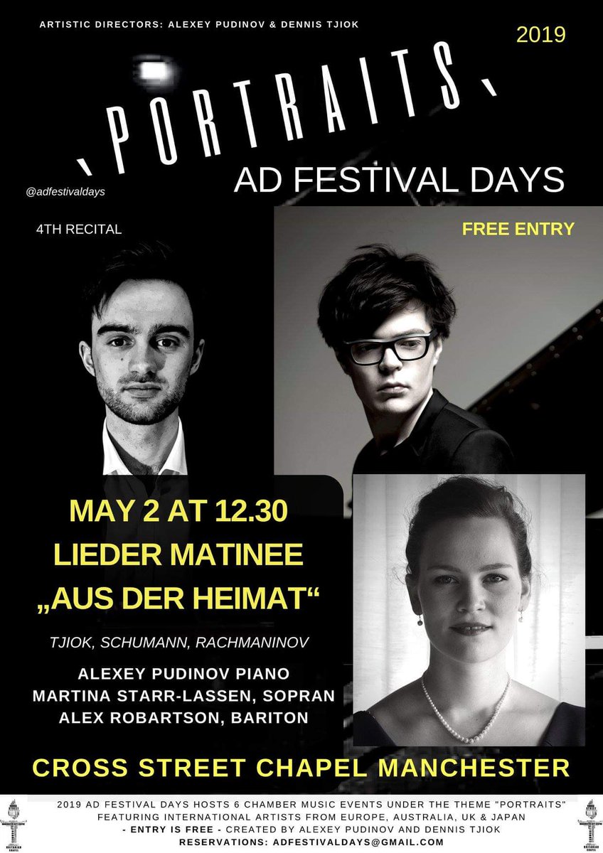 Looking forward to our lunchtime recital next Thursday with singers Martina Starr-Lassen and Alex Robarts, as well as <a href="/AlexeyPudinov/">Alexey Pudinov</a> on piano!

Get ready for a program full of romantic nostalgia 🙌
#adfestivaldays