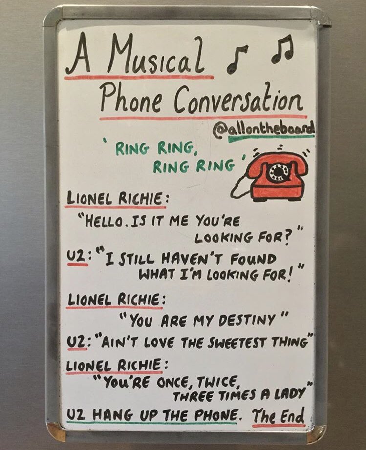 A Musical Phone Conversation starring @LionelRichie and @U2 by @allontheboard 🎵 ☎️ 

#LionelRichie #U2 #musical #phone #conversation #allontheboard #hello  #istillhaventfoundwhatimlookingfor  #youaremydestiny #talk #thesweetestthing #lady #classicsongs #music #legends #fun