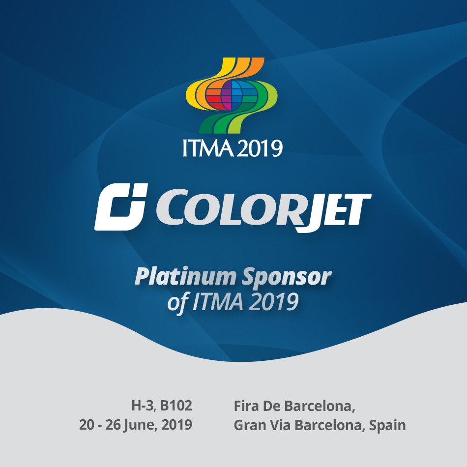 Colorjetgroup's tweet photo. Fabulous Start to Year 2019-20.
ColorJet announced as a Platinum Sponsor of ITMA 2019
Register Now: https://t.co/CdRwr8AYIC
#ITMAplatinumsponsor #BigNews #digitalprinting #textileindustry #digitaltextileprinting #printing #disperseprinting #reactiveprinting #pigmentprinting https://t.co/NVQFmt9MDG