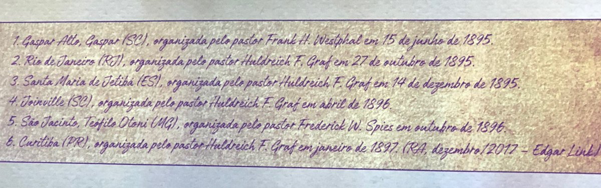Lista das primeiras 6 igrejas adventistas organizaras no Brasil, fruto da obra de publicações, dos esforços de Colportores dedicados! Vamos honrar os esforços desses homens levando a mensagem pura da Palavra de Deus avante para concluir a obra iniciada por nossos pioneiros!