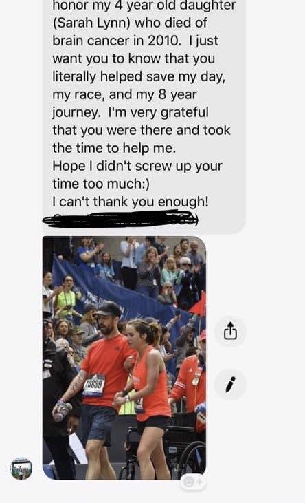 mathbosskay's tweet photo. Reading about kindness often leads to other people spreading kindness. I wanted to share this story about my sister finishing the Boston Marathon two weeks ago.  Not only did she PR by over 4 minutes, but she helped a stranger reach his goal as well 😊 https://t.co/3Wq97LsLGD