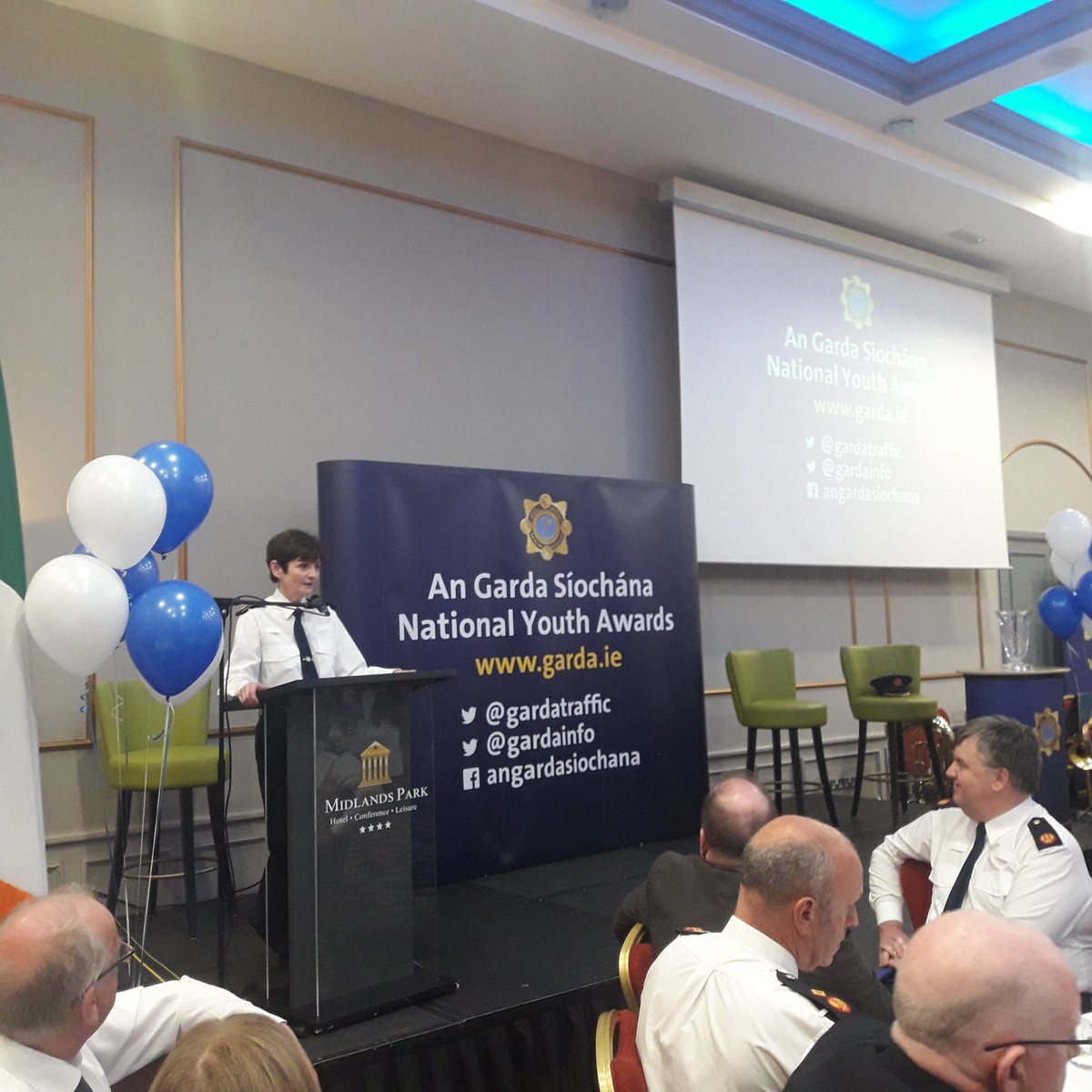 GardaTraffic's tweet photo. AC Anne Marie McMahon and @CharlieFlanagan opening the #GardaNationalYouthAwards in Portlaoise this afternoon.

Over 100 young people from across the country are to be honoured in in front of their family and friends. Well done to all the winners!

#CommunityPolicing https://t.co/IfvXRMpDKj