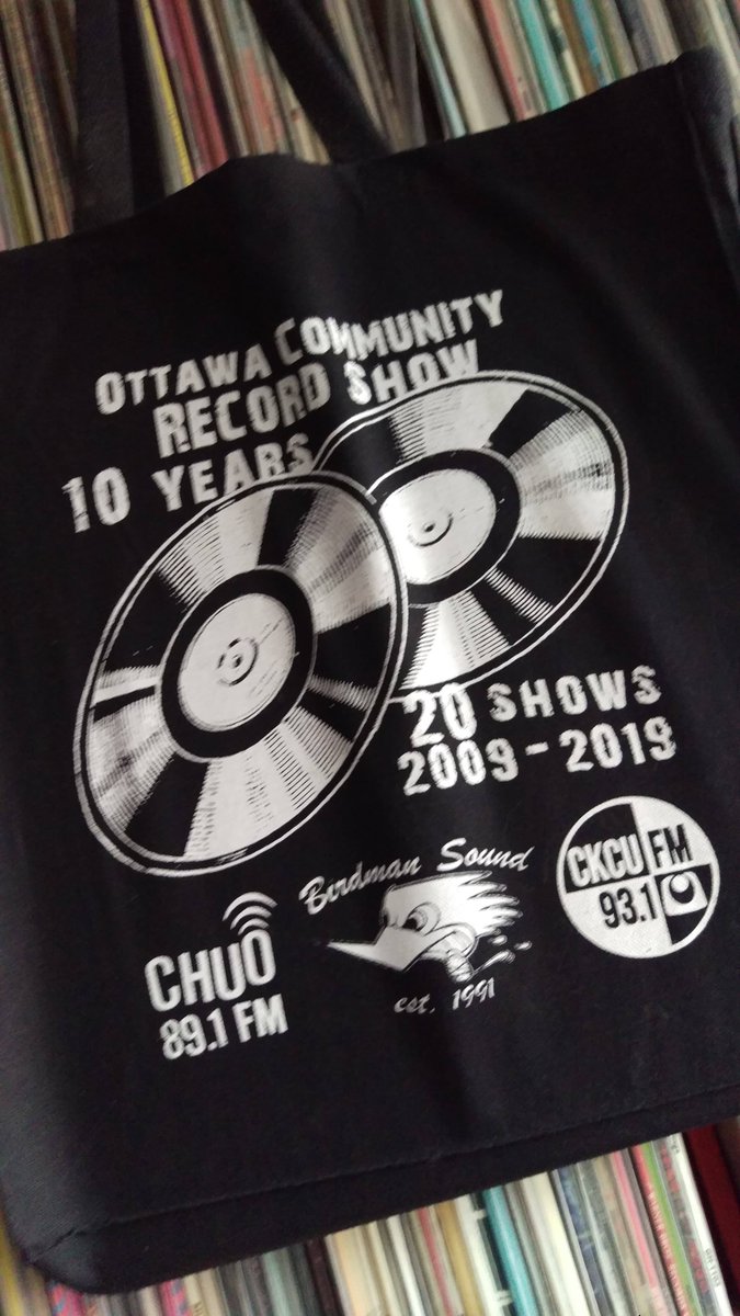 OttRecordSho's tweet photo. The first 30 people who buy the Record tote bag ($10) at the door, get in free. Additional bags will be on sale as well while supplies last! @BirdmanSound @CHUOFM @CKCUFM @dirtyprinthouse  sharp &amp; very solid #totebag 4 ur #records y'all https://t.co/tJHo02Jl3x