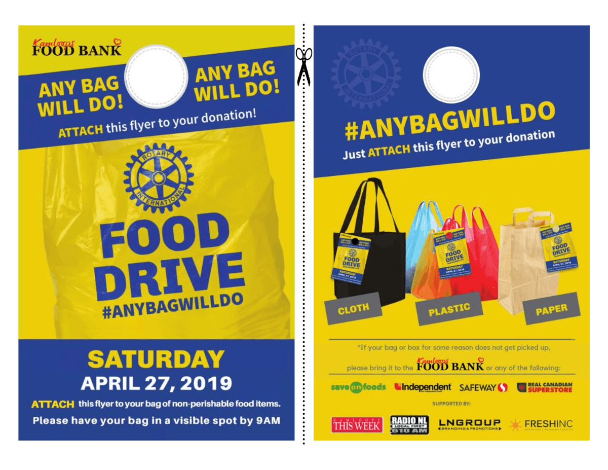 kamfoodbank's tweet photo. Rain or Shine...(even Snow or Sleet!) - TODAY it's the 22nd Rotary Food Drive! Please have your #anybagwilldo with your donations out in a visible spot by #9AM this morning for a Rotarian to pick up.❤️
Need a #flyer to tag you bag? Print you own: https://t.co/Bt5EYM7qy7
#Kamloops https://t.co/6j03lzHbMe