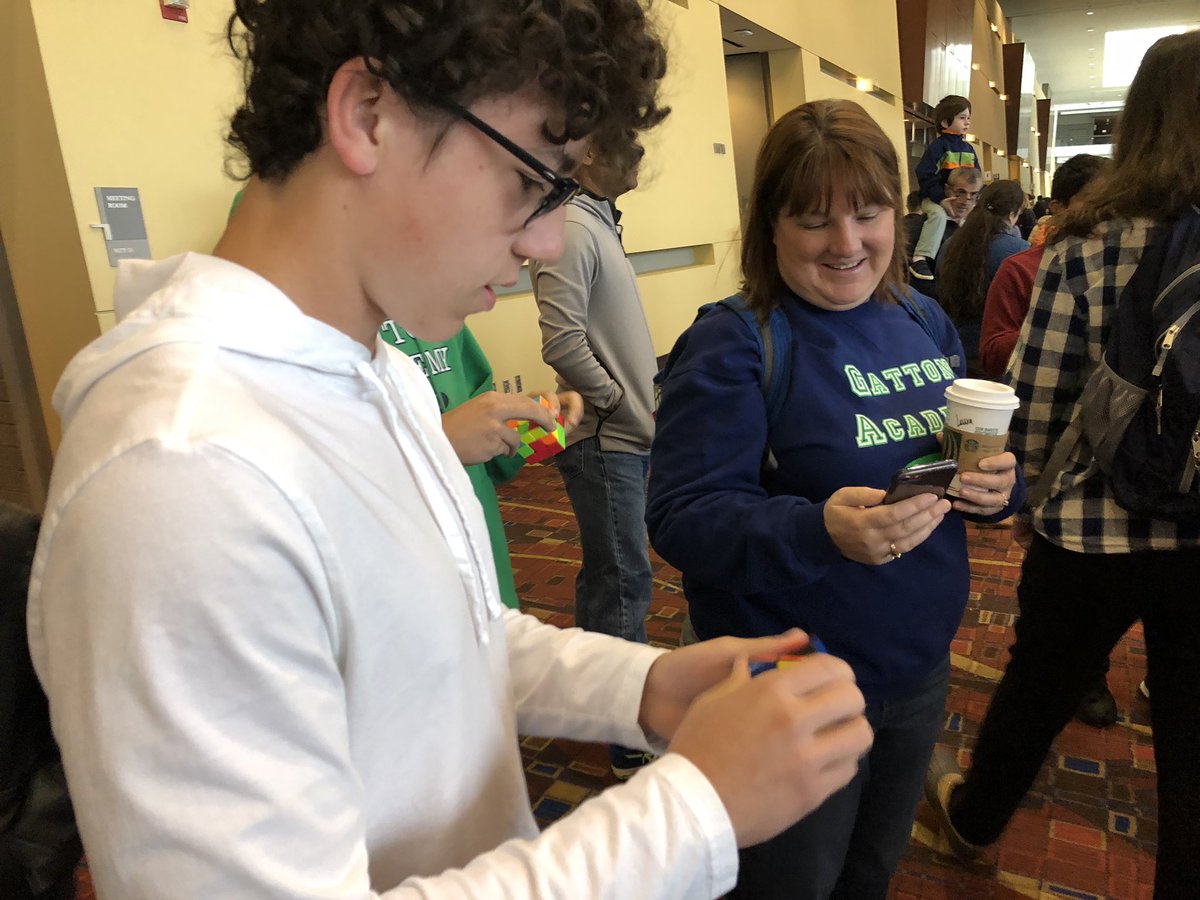 DrChrisMurphy's tweet image. Practicing for the Rubik’s Cube challenge @MathCON #MathCON2019