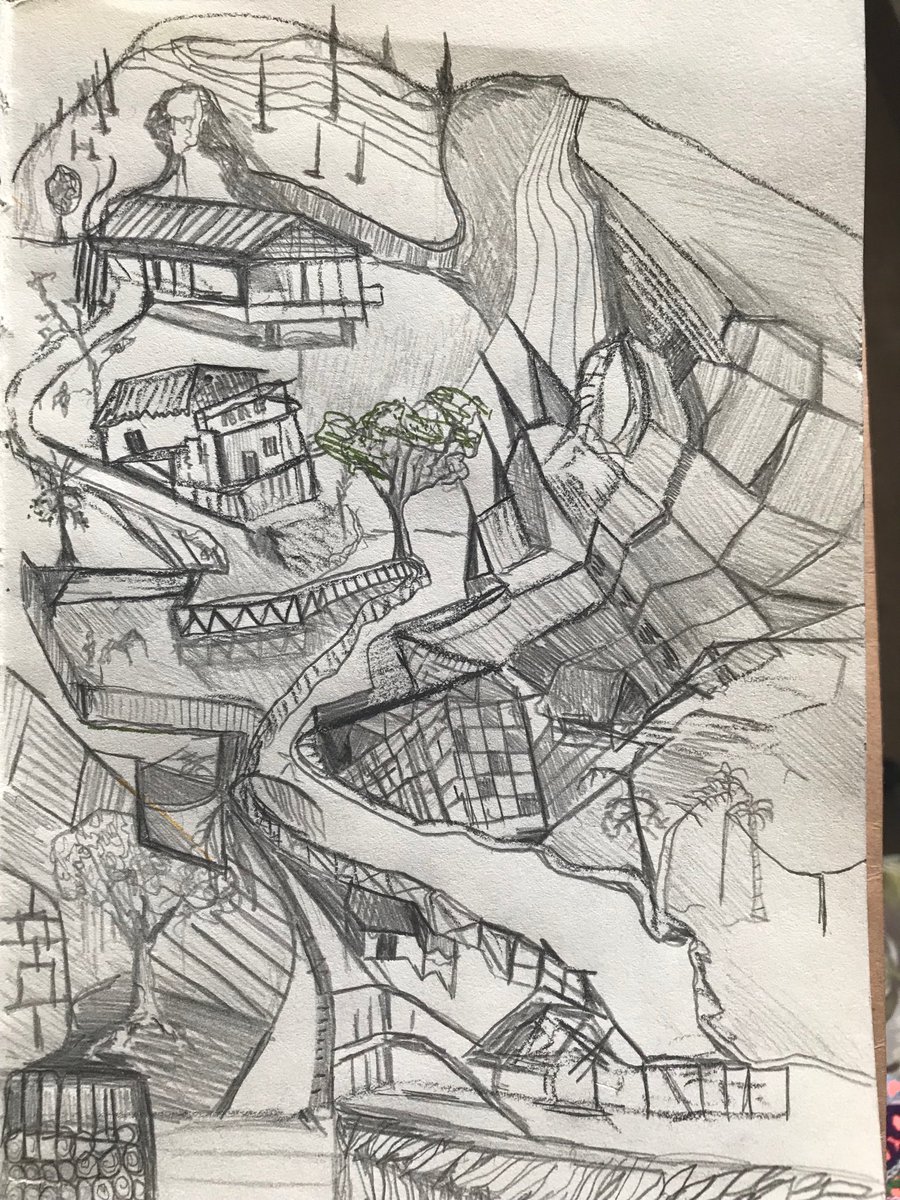 Riding around in the bus putting pieces of the landscape together in my sketchbook