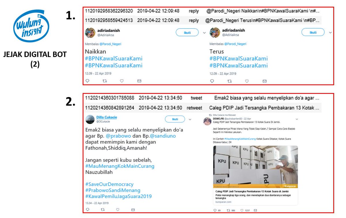 iwulung_'s tweet photo. Ditemukan akun @AdiriaArsa, tipikal akun bot yang baru lahir pada tanggal 20 Maret 2019 mampu me-reply 2 kali/detik, dalam menaikkan hashtag #BPNKawalSuaraKami. Akun @Dcukacie mampu melakukan tweet &amp; retweet sekaligus pd detik yg sama. Akun ini baru dibuat pada 18 April 2019 https://t.co/nEJmRRXx8c